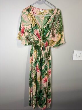 World Market Pink Tropical Leaf Maxi Dress